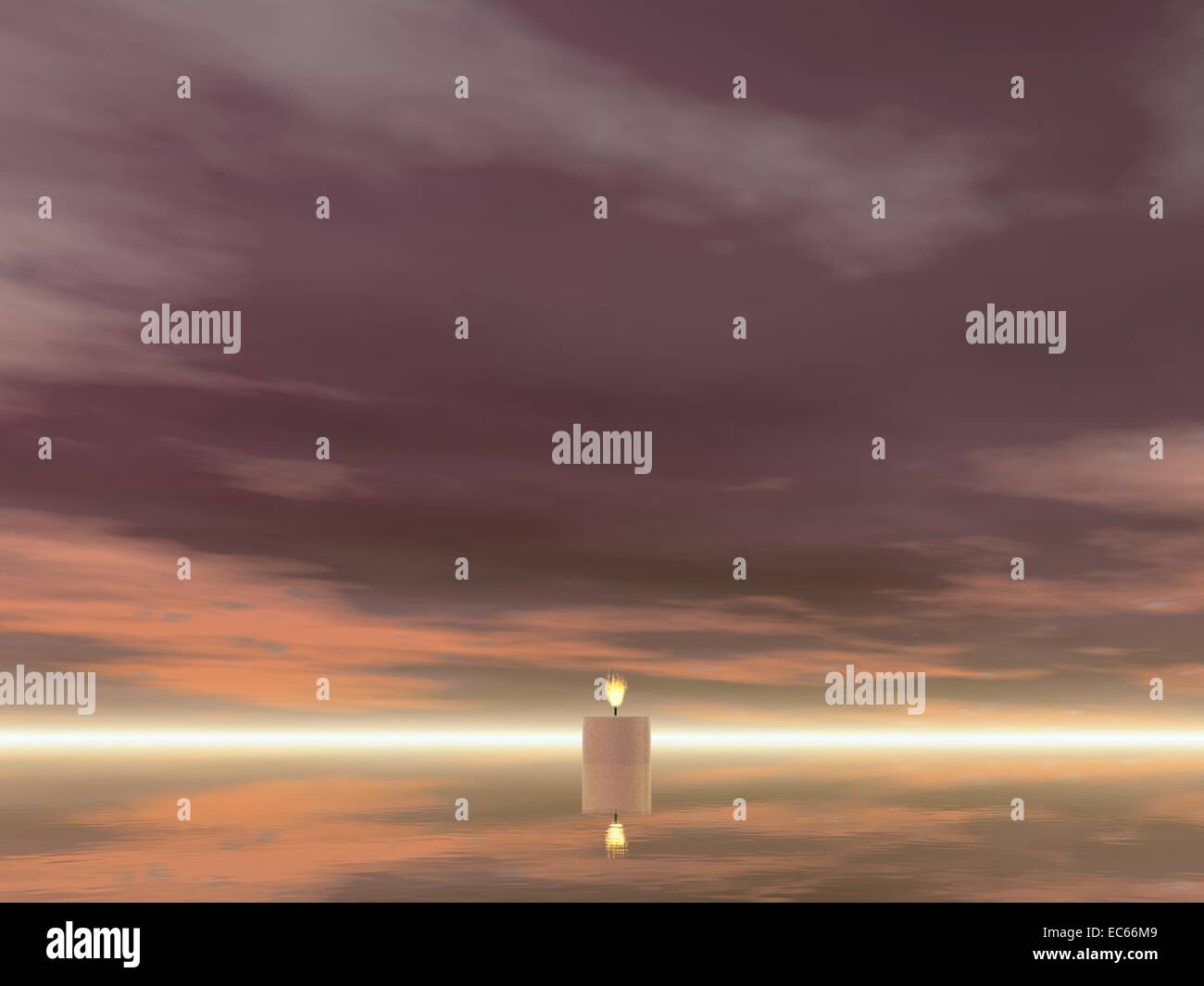 One candle with its reflection by colorful cloudy night Stock Photo - Alamy