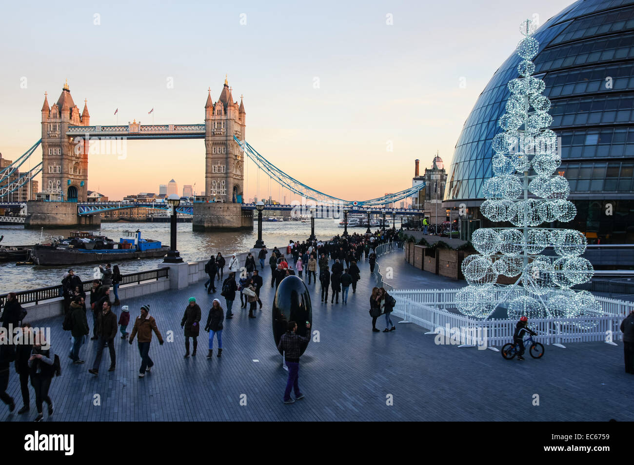 Christmas decorations on the south bank of the River Thames, London England United Kingdom UK Stock Photo