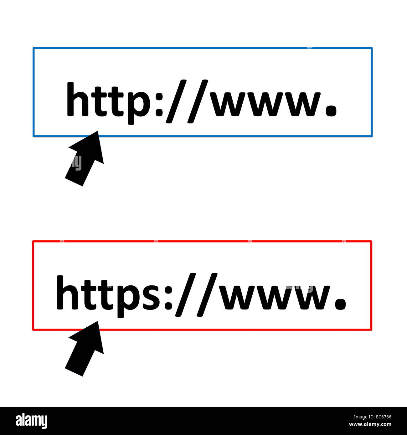 Black arrows pointing to http or https symbols in white background ...
