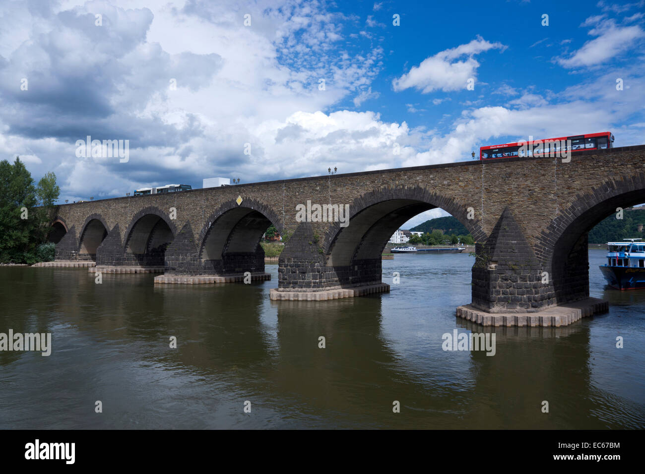 Balduinbrücke, bridge across the Moselle River, Koblenz, Rhineland ...
