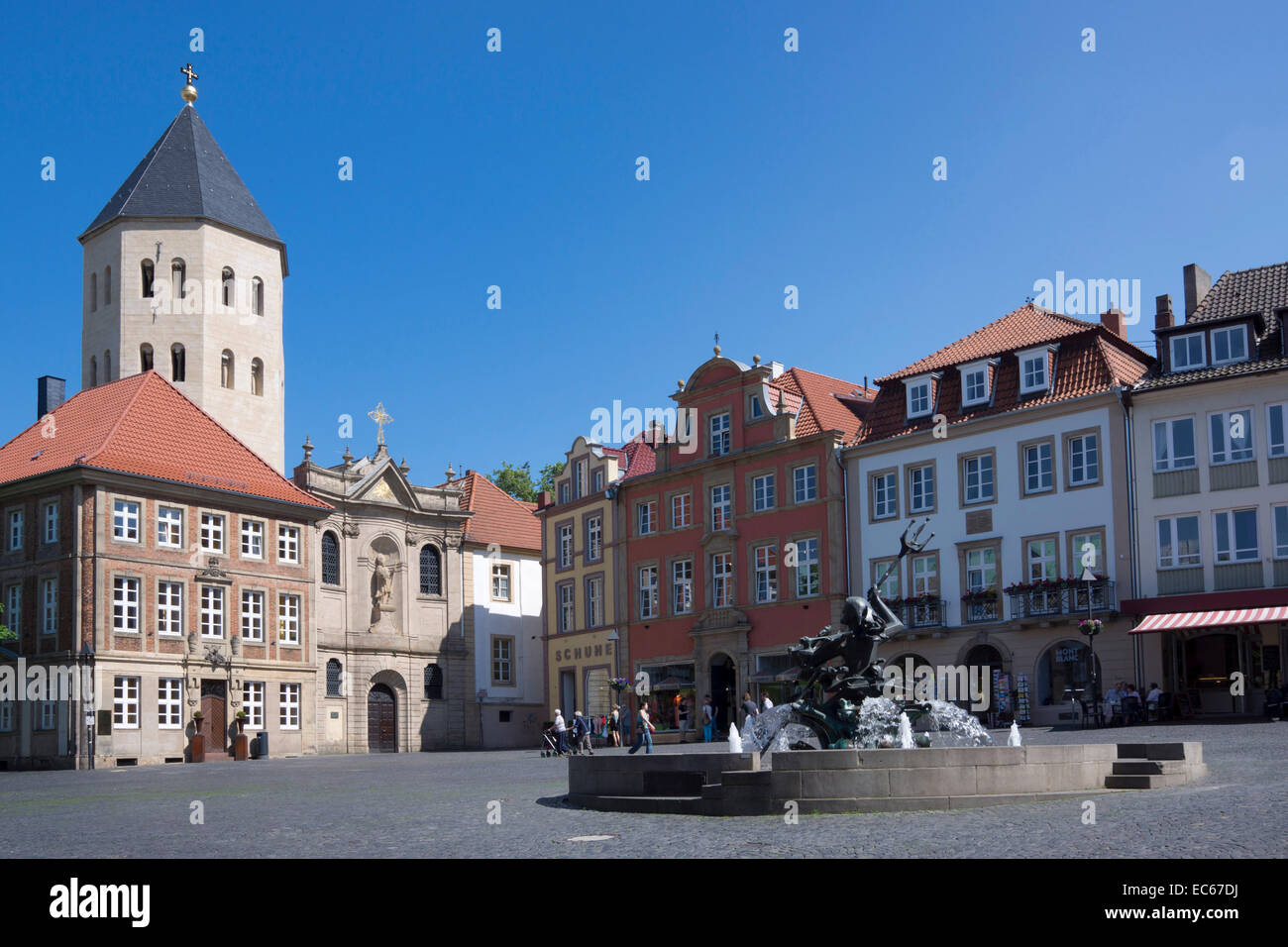 Market square with Gaukirche church St Ulrich, Paderborn, Ostwestfalen Lippe region, North Rhine Westphalia, Germany, Europe Stock Photo