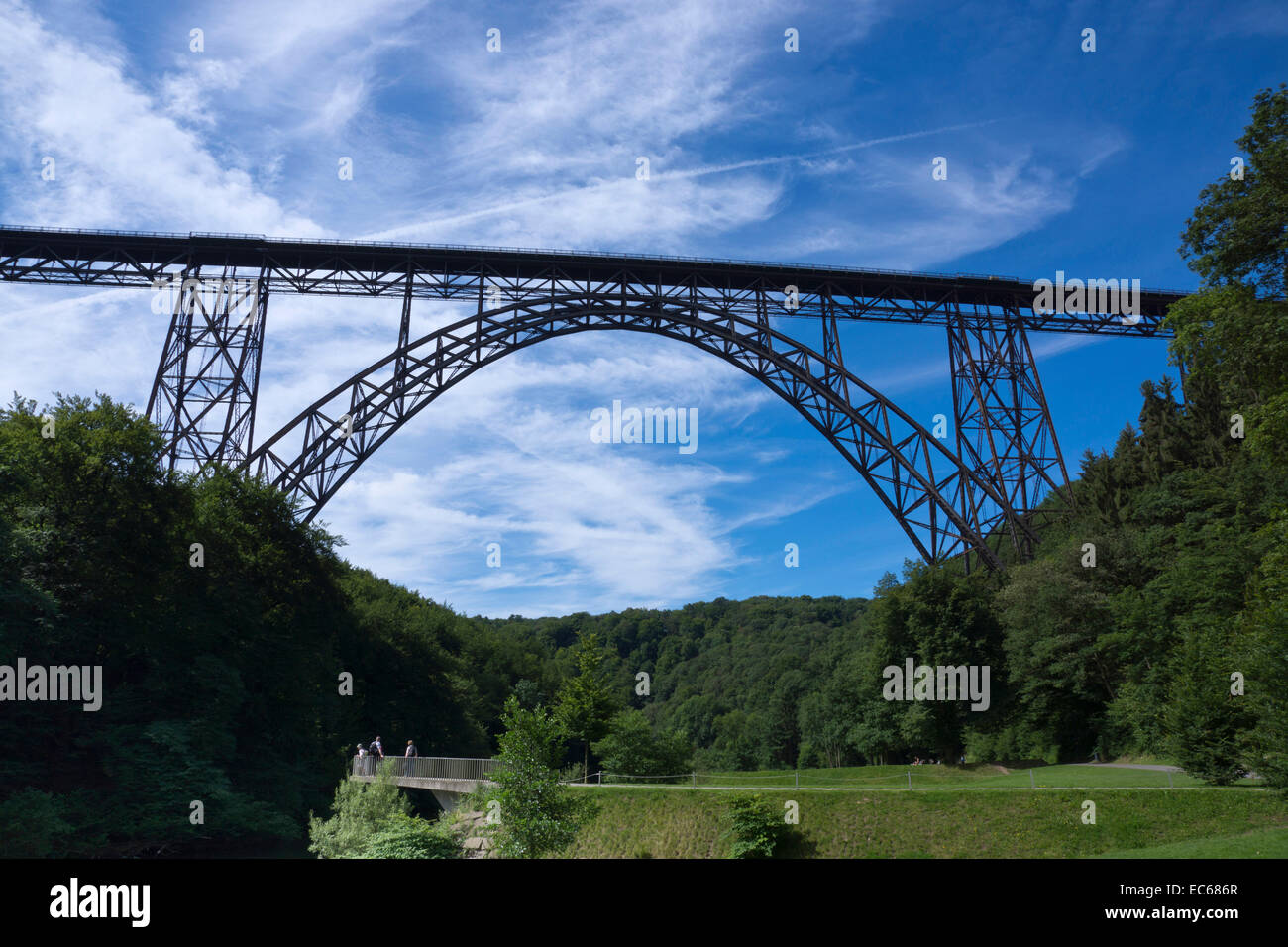 Müngsten Bridge is the highest steel railroad bridge in Germany The bridge spans the valley of the river Wupper connecting the Stock Photo