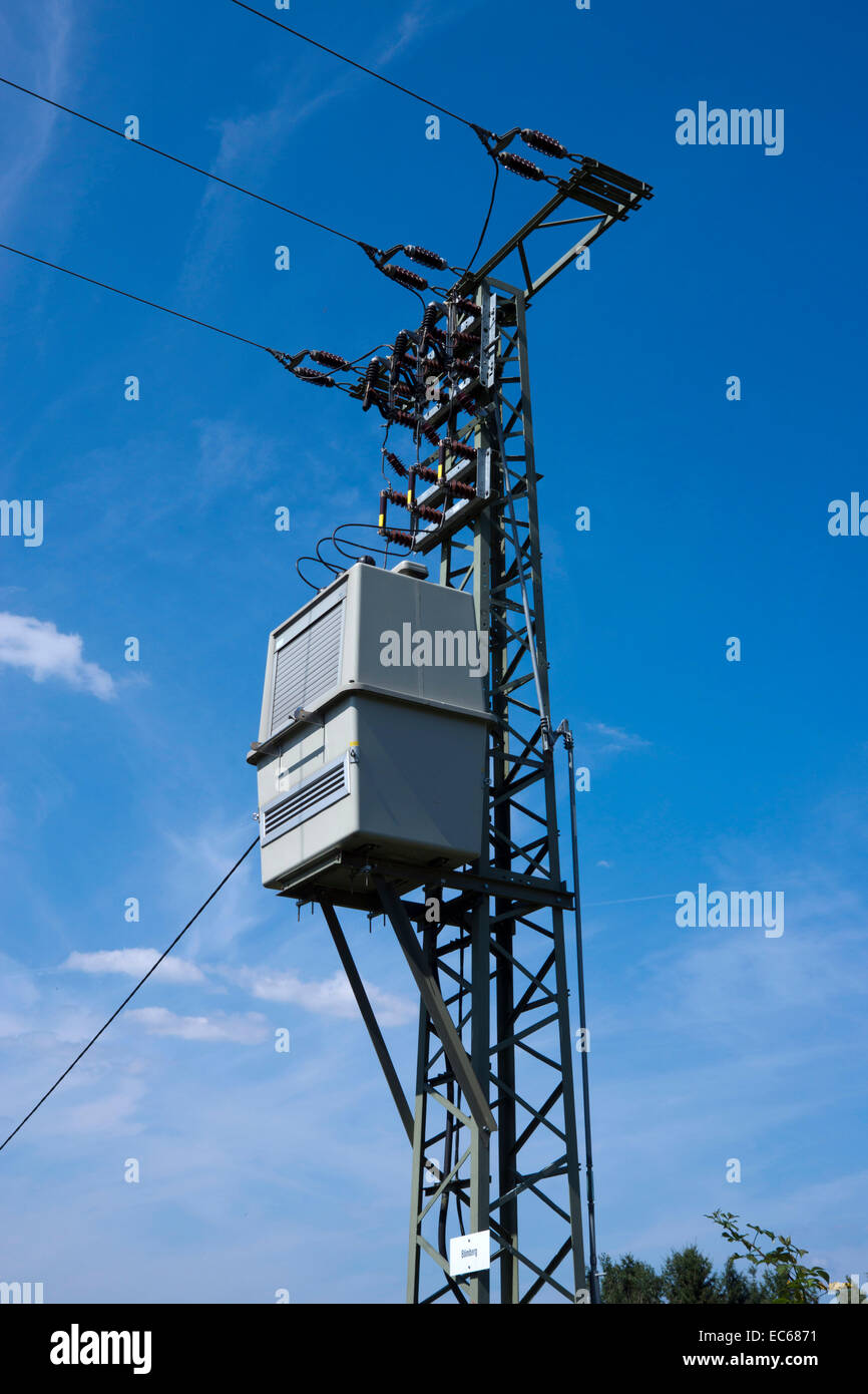 Electricity pylon near Odenthal, Rheinisch Bergischer Kreis, North Rhine Westphalia, Germany, Europe Stock Photo