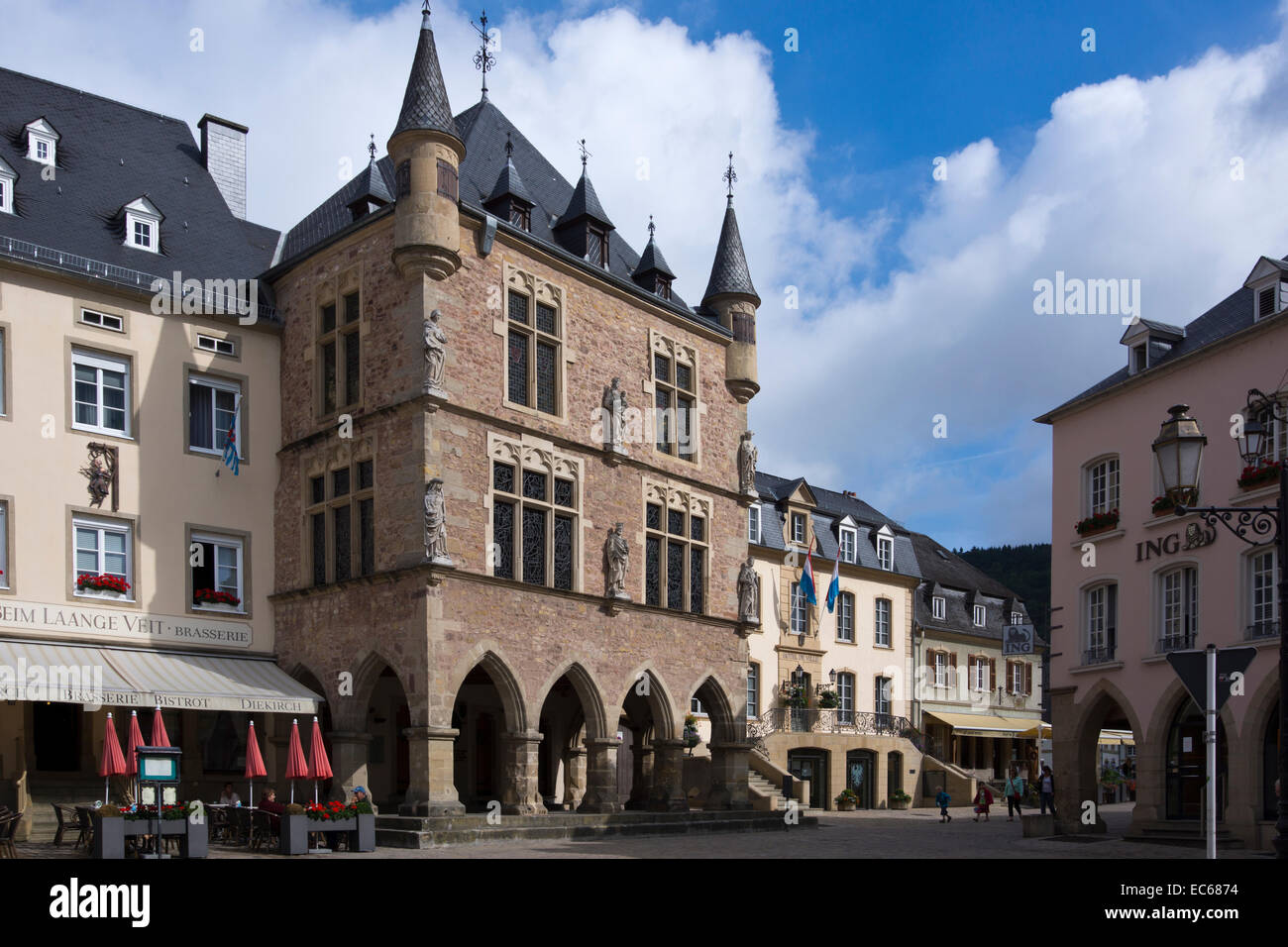 Market square with the Dentzelt building, Echternach, district Grevenmacher, canton Echternach, Luxembourg, Europe Stock Photo