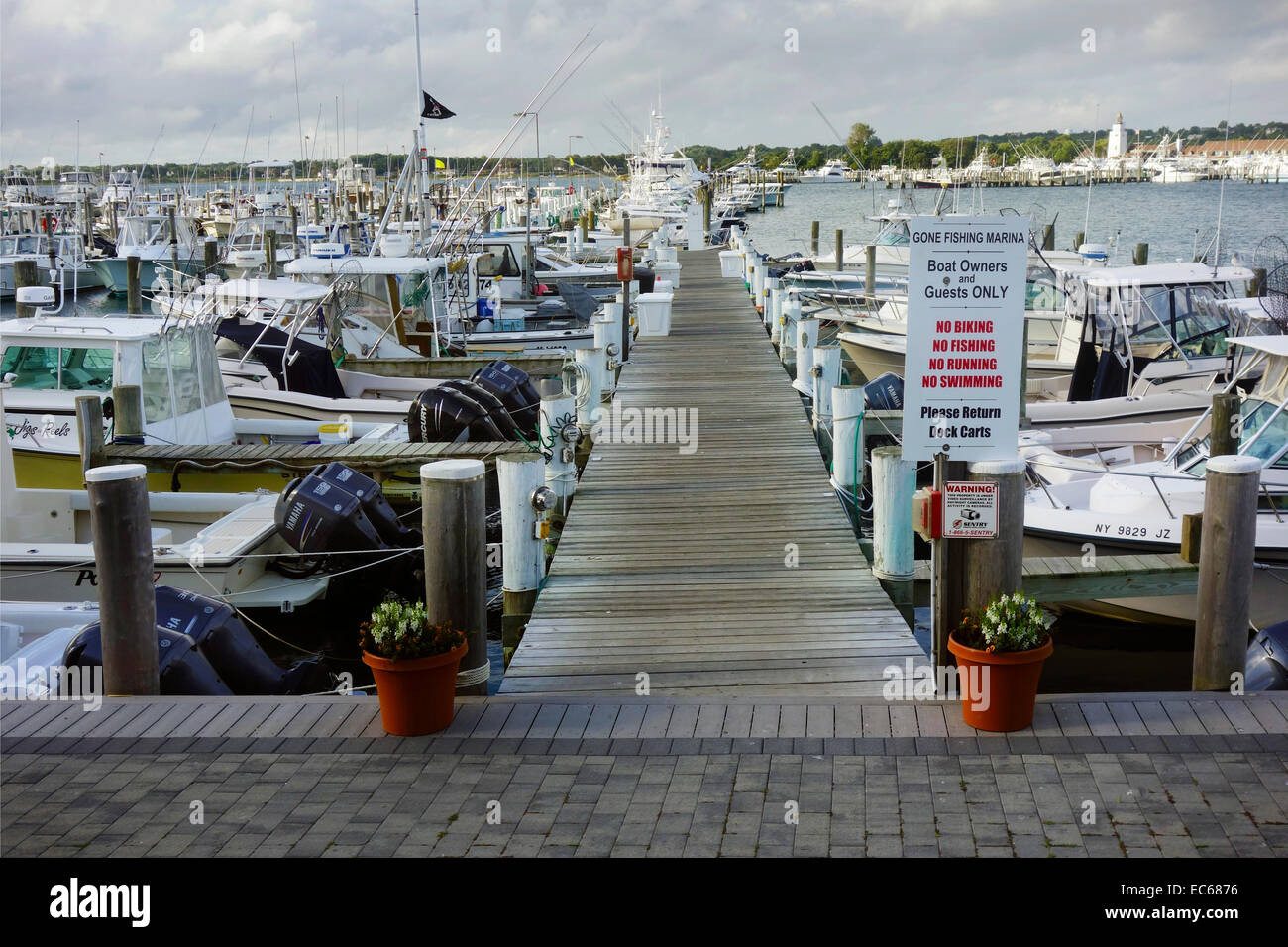 gone fishing marina in Montauk Long Island NY Stock Photo