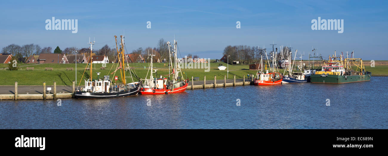 Shrimp cutters in the harbour, Greetsiel, commune Krummhoern, district Aurich, East Frisia, Lower Saxony, Germany, Europe Stock Photo