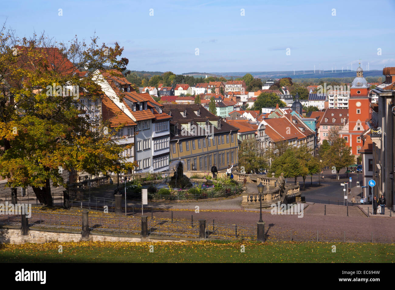 View of Gotha with the Hauptmarkt square and the historic town hall tower, Gotha, Thuringia, Germany, Europe Stock Photo