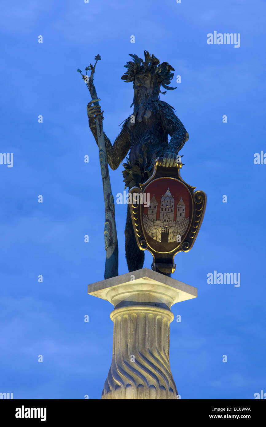 Wilder Mann Brunnen fountain at night, Salzburg, Salzburger Land, Austria, Europe Stock Photo