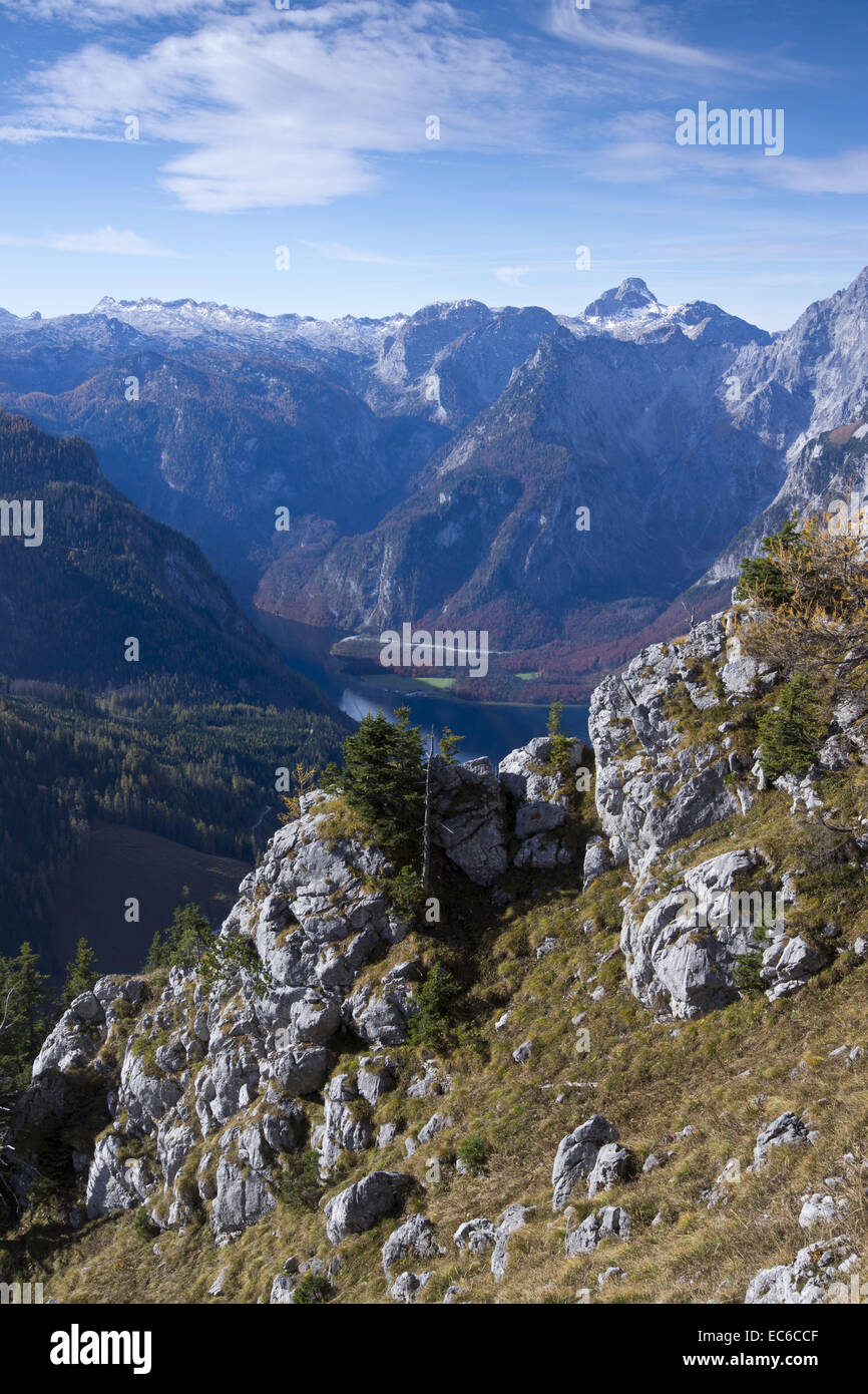 View from Mt. Jenner on the Koenigssee and the chapel of Santa ...
