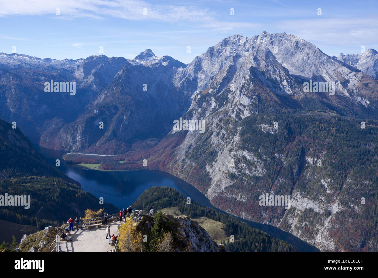 View from Mt. Jenner on the Koenigssee in the background Mt. Watzmann Berchtesgaden National Park Berchtesgadener Land Upper Stock Photo