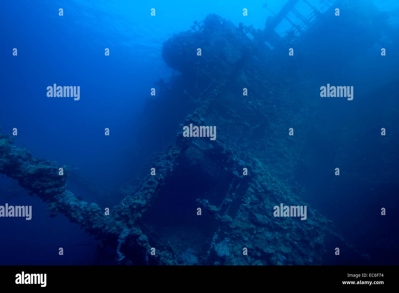 Deck of the shipwreck Umbria sunk on Wingate reef in the Red Sea off Sudan coast Stock Photo