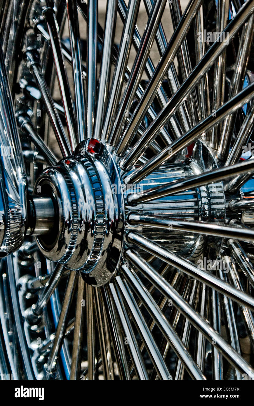 Motorcycle spokes, front, chrome Stock Photo Alamy