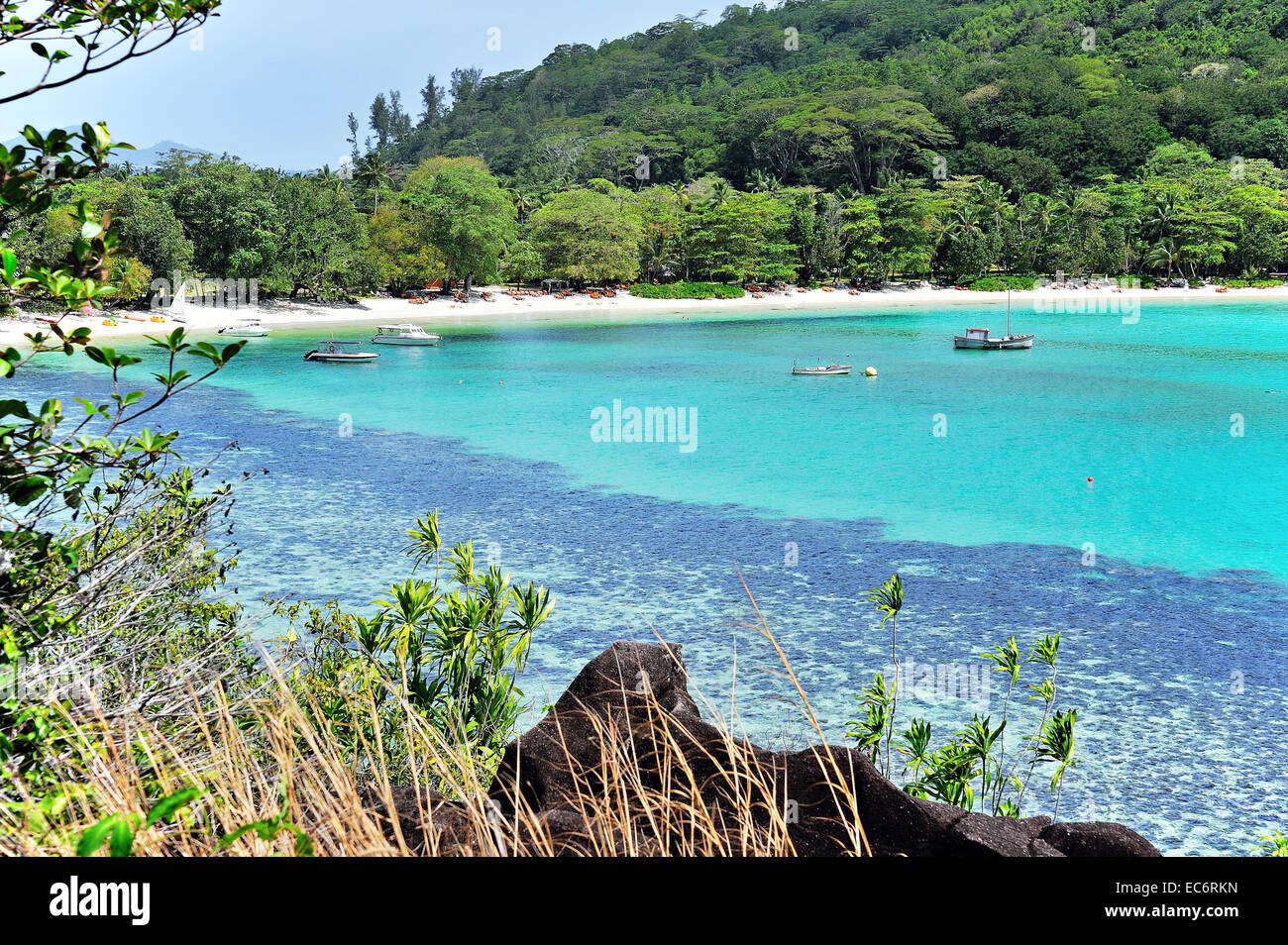 Bay Baie Ternay on island Mahé, Seychelles Stock Photo