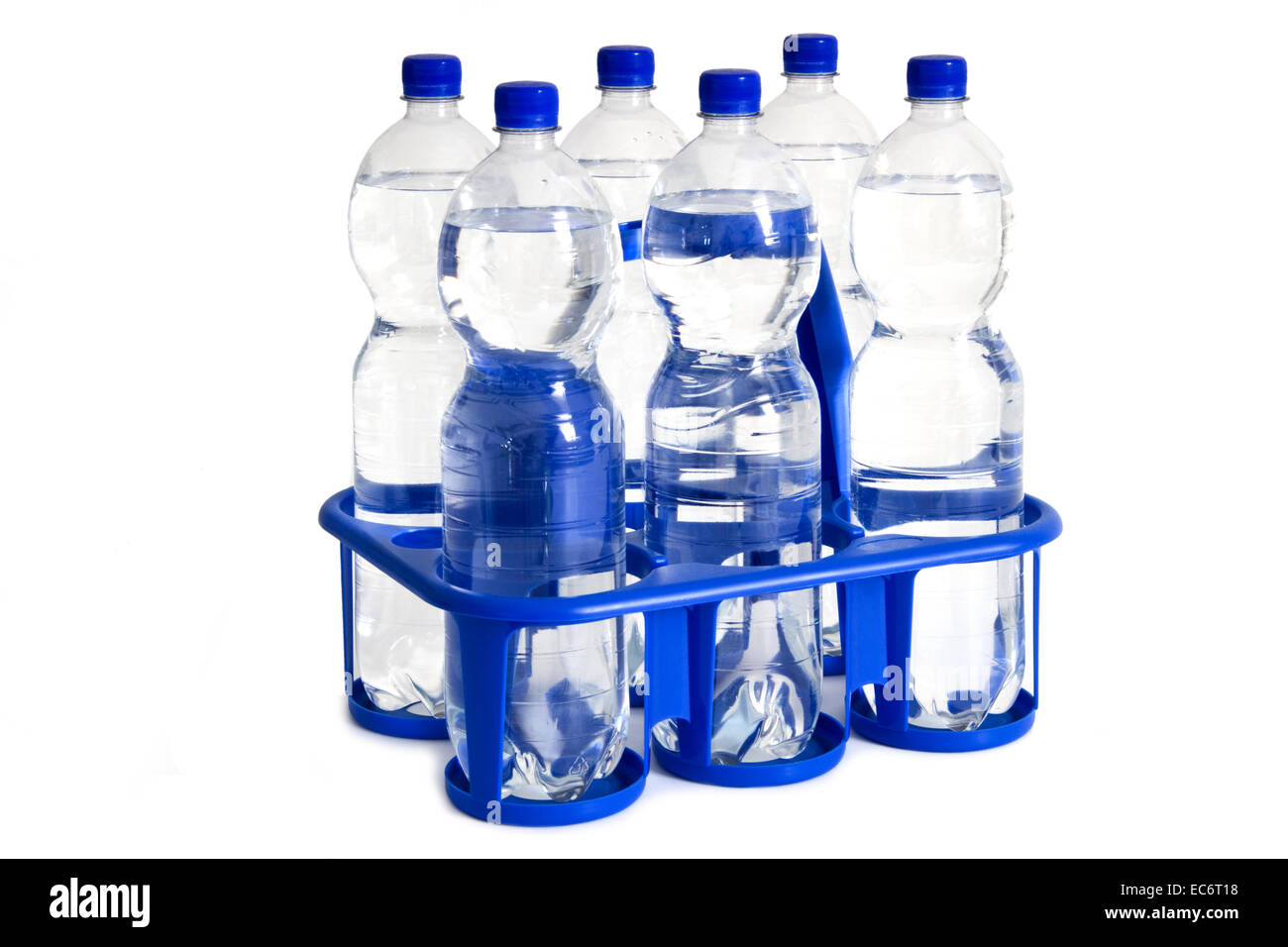 Tray with water bottles Stock Photo