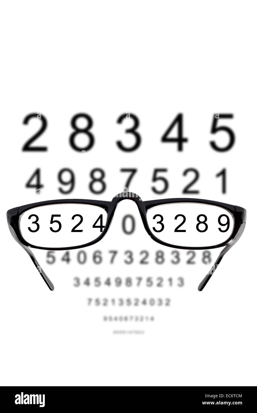 Eyeglasses over blurry background of numbers Stock Photo
