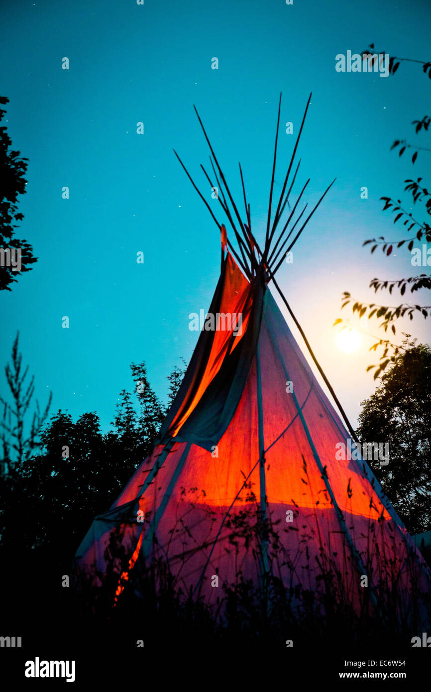 Lakota Tipi North America long exposure night shot Stock Photo