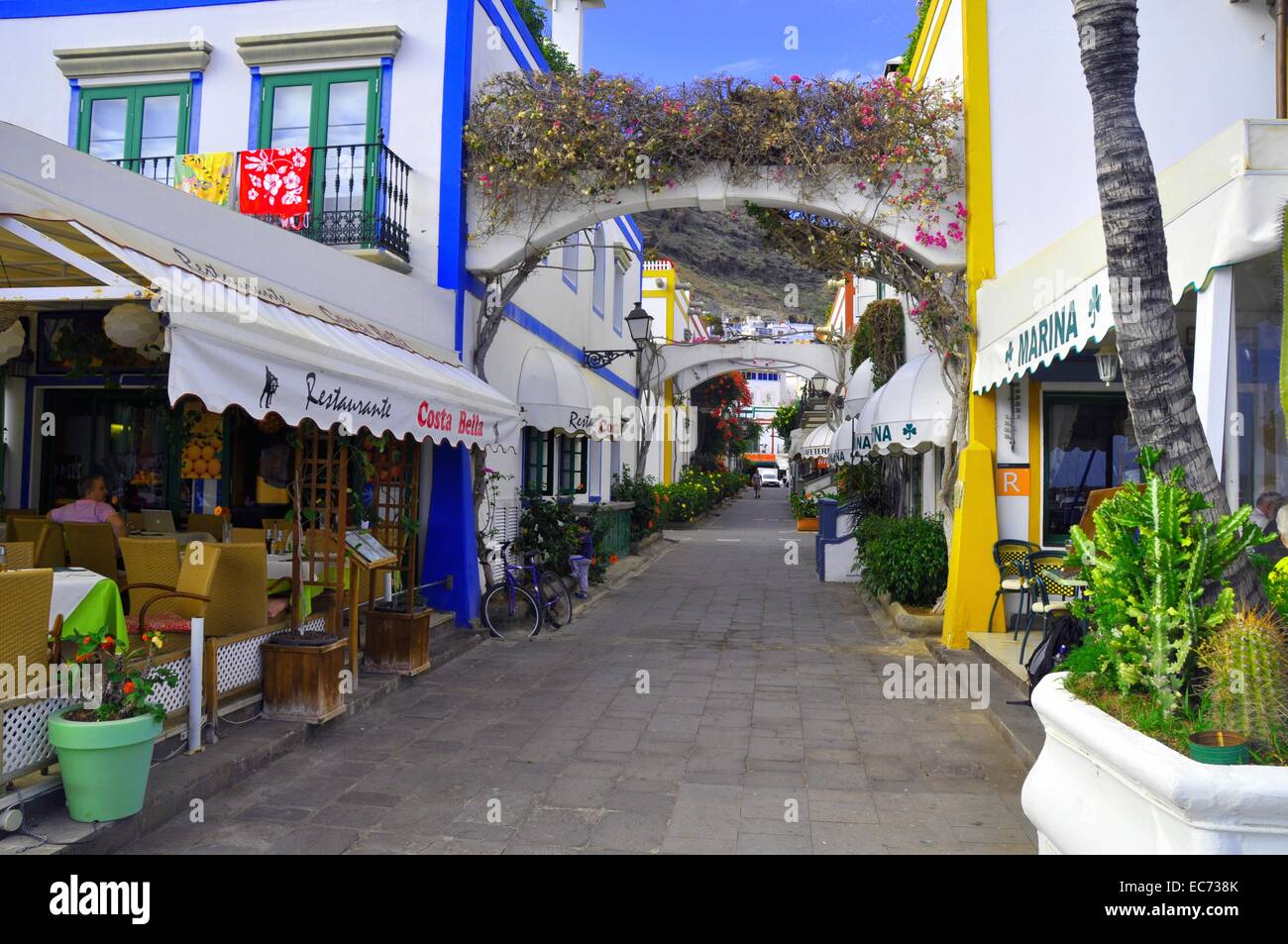 Colorful street in Puerto de Mogan, Gran Canaria, Spain. Stock Photo