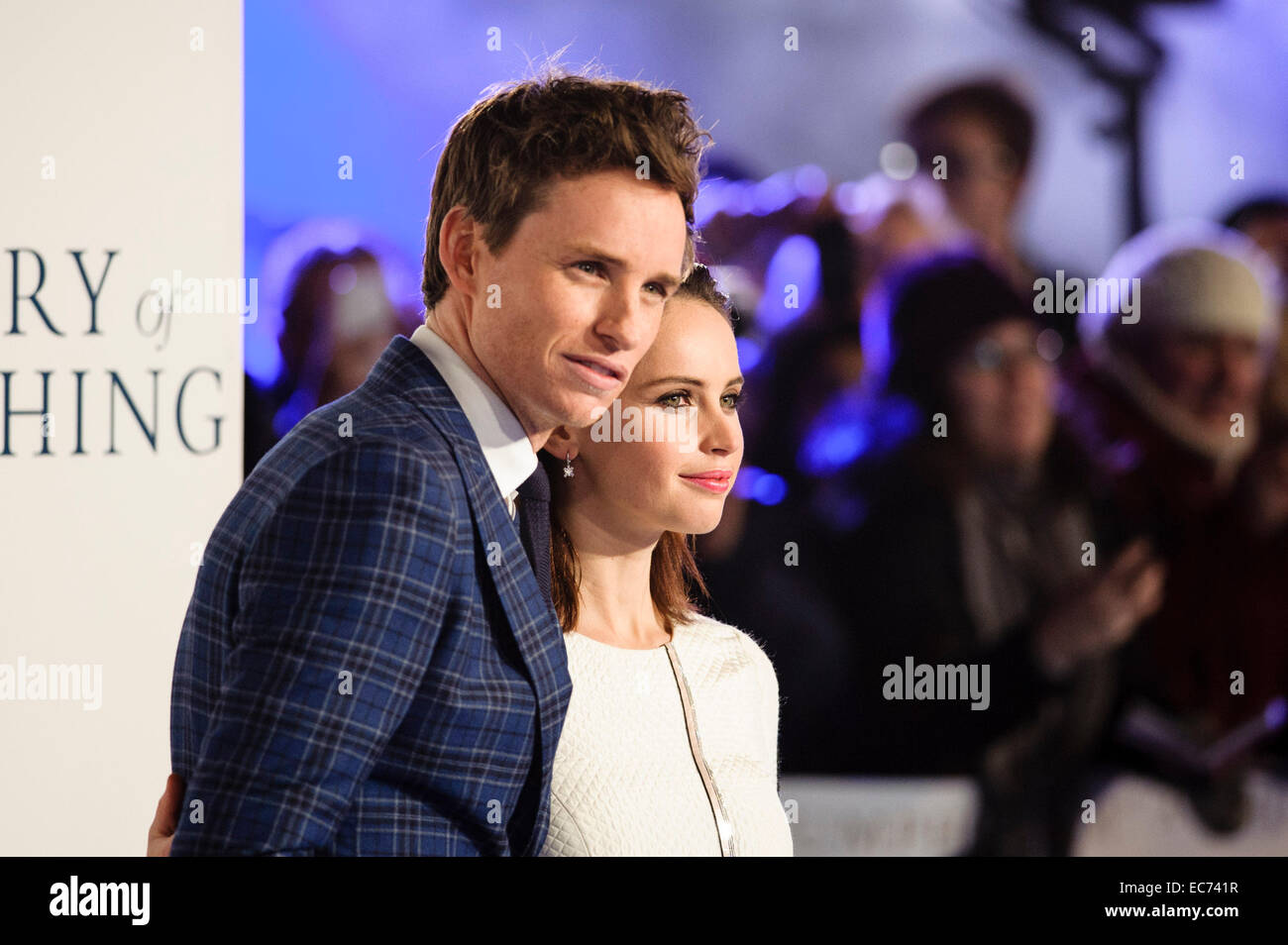 London, UK. 09th Dec, 2014. Felicity Jones and Eddie Redmayne attends the The UK premiere of The Theory of Everything on 09/12/2014 at ODEON Leicester Square, London. Credit:  Julie Edwards/Alamy Live News Stock Photo