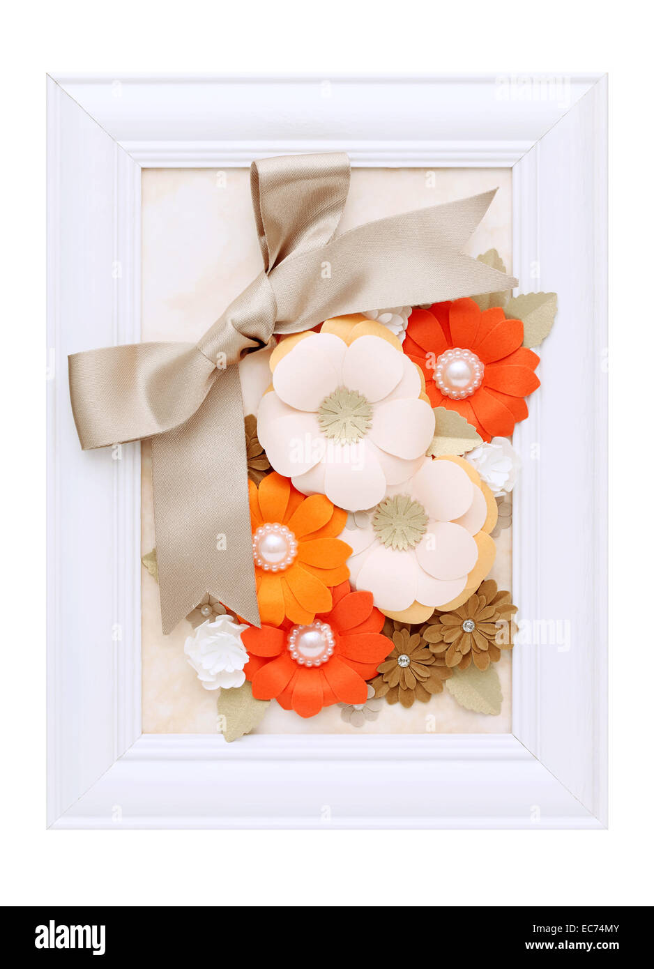 photo frame with handmade paper flower Stock Photo