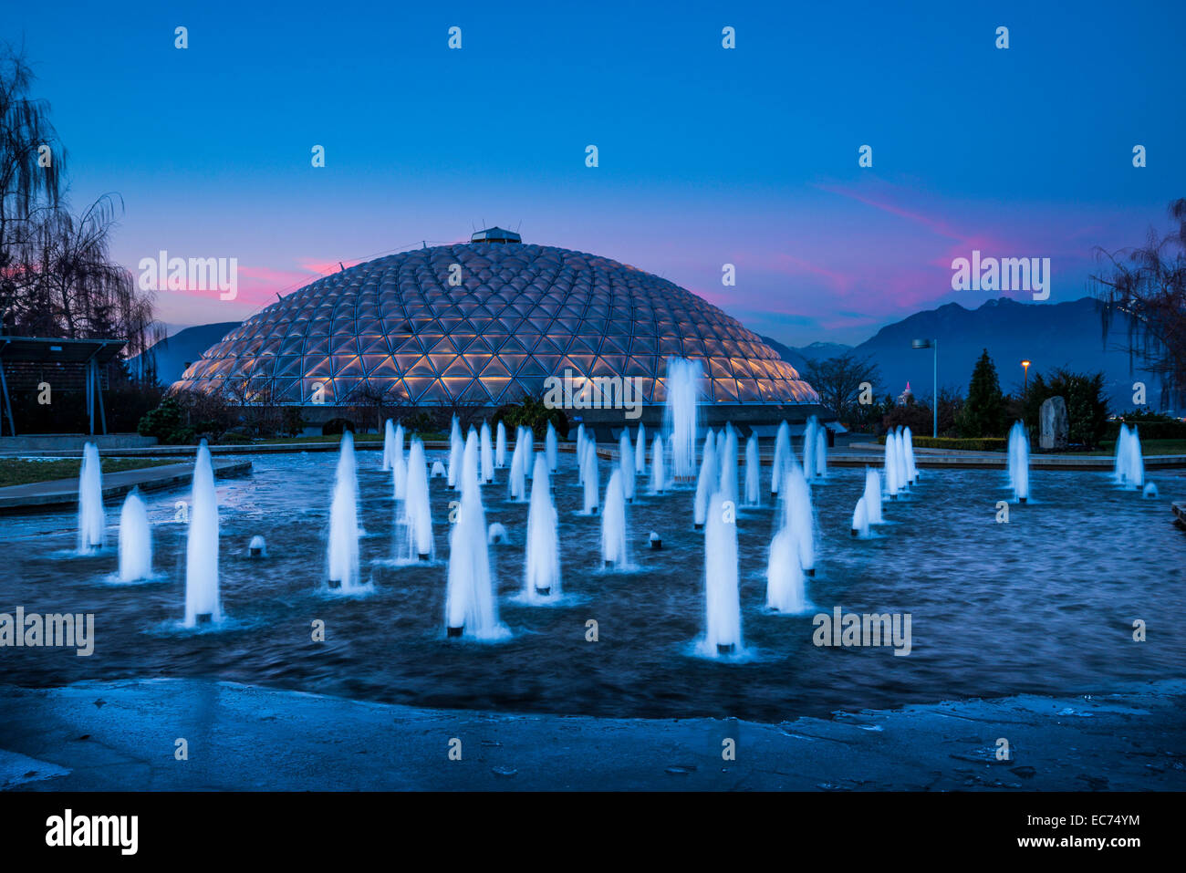 Bloedel Conservatory and fountain in winter, Queen Elizabeth Park Stock