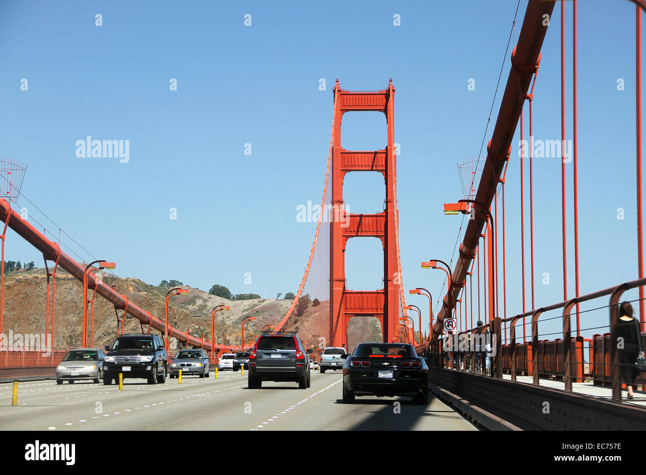 Driving over Golden Gate Bridge, San Francisco, California, United States, North America Stock Photo