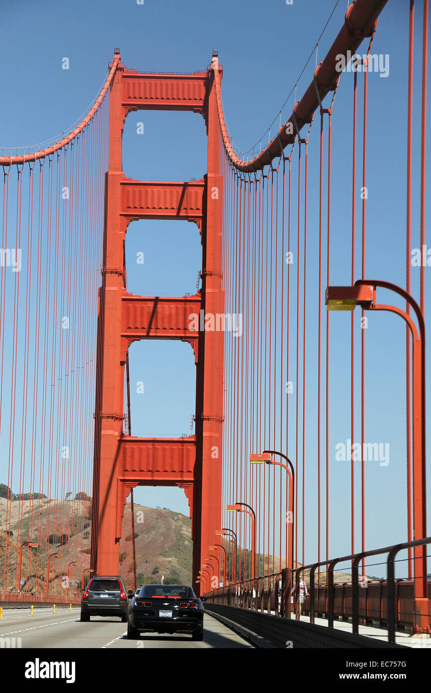 Driving over Golden Gate Bridge, San Francisco, California, United States, North America Stock Photo