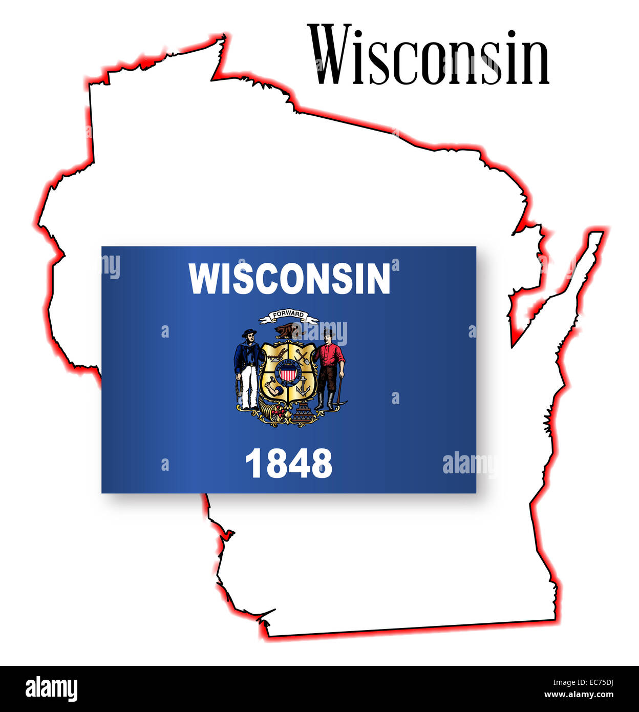 Outline map of the American state of Wisconsin Stock Photo