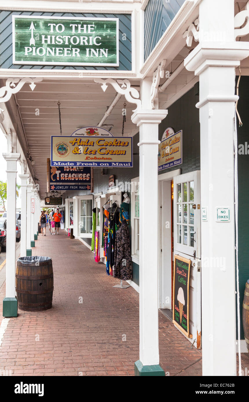 Front Street shops in Lahaina, Maui Stock Photo