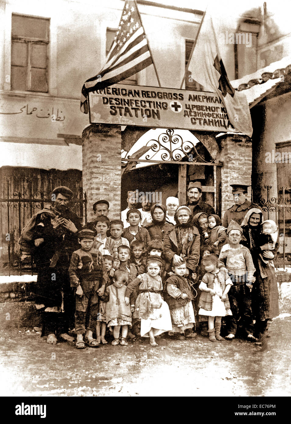 Refugees of Serbia entering Uskut showing the disheartened men, women, and children as they streamed in.  Ca. 1917-19.  American Red Cross Stock Photo
