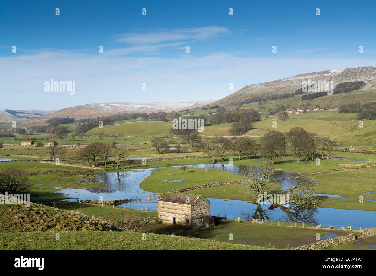 Wensleydale in winter, looking up the dale from Burtersett towards Hawes. Stock Photo