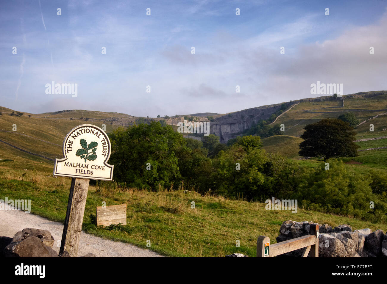 Entrance to National Trust property overlooking Malham Cove in North Yorkshire, England Stock Photo