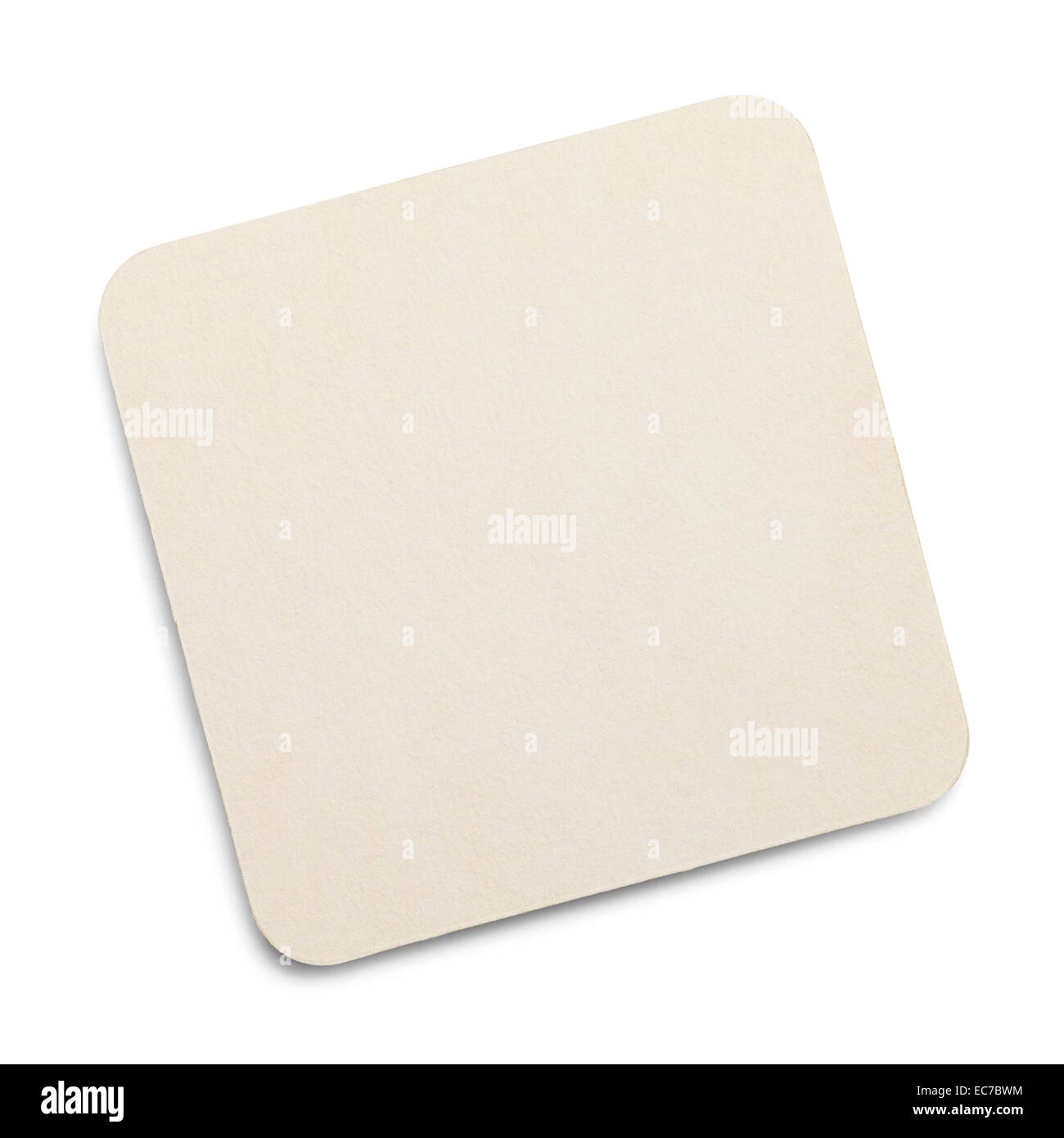 Square White Drink Coaster with Copy Space Isolated on White Background. Stock Photo
