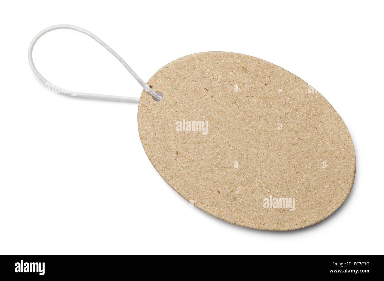 Recycled Cardboard Oval Brown Tag Isolated on White Background. Stock Photo