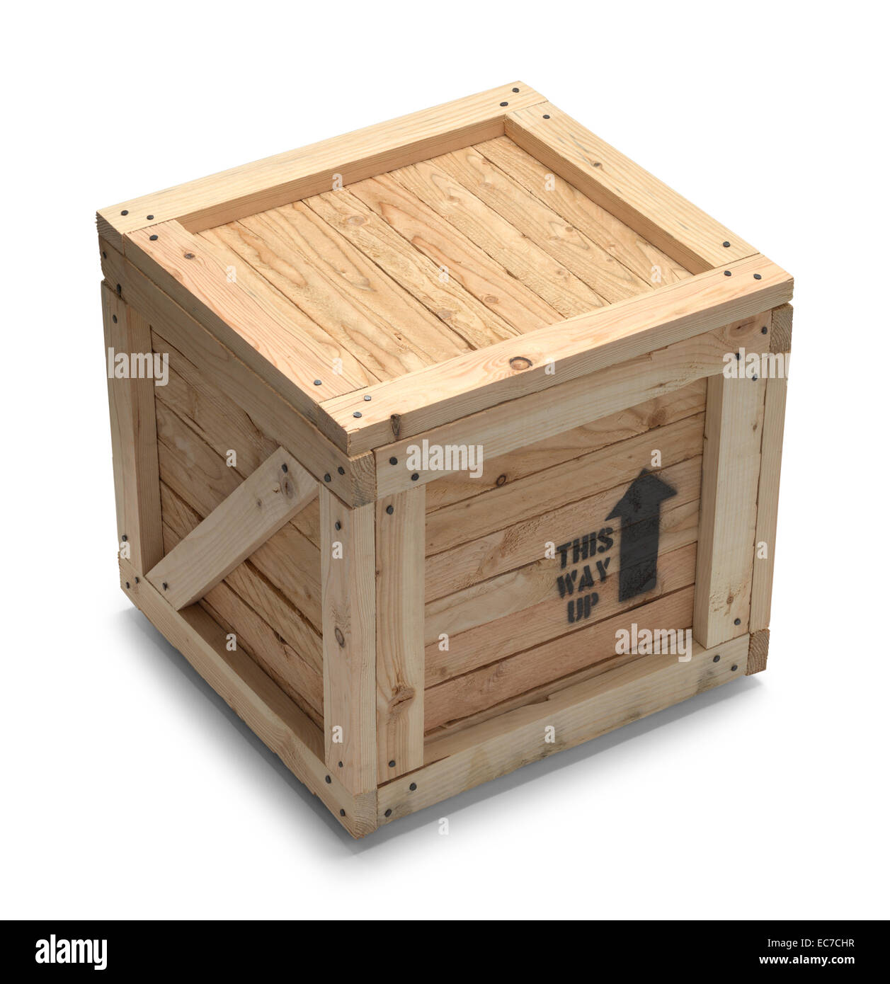 Wood Crate Box with Copy Space Isolated on White Background. Stock Photo