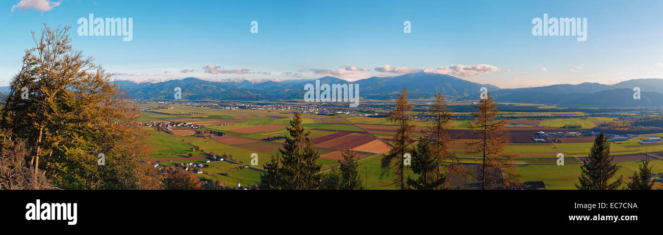 Austria, Styria, Murtal District, View to Aichfeld, Mountain Groessing, Zeltweg and Fohnsdorf Stock Photo