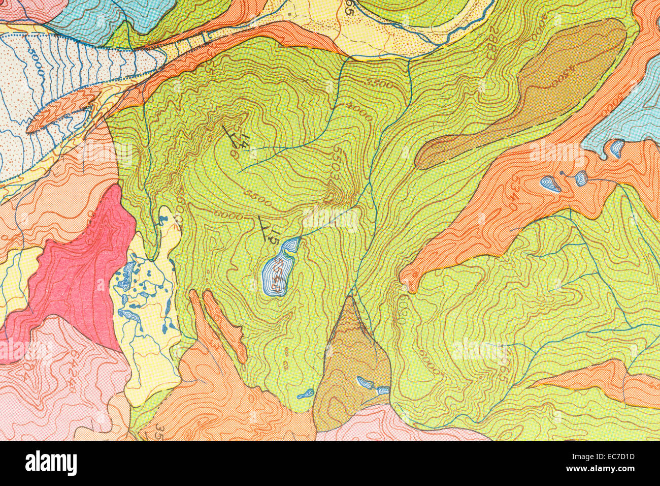 Organic Multi Colored Zoned Topographical Map Segment. Stock Photo