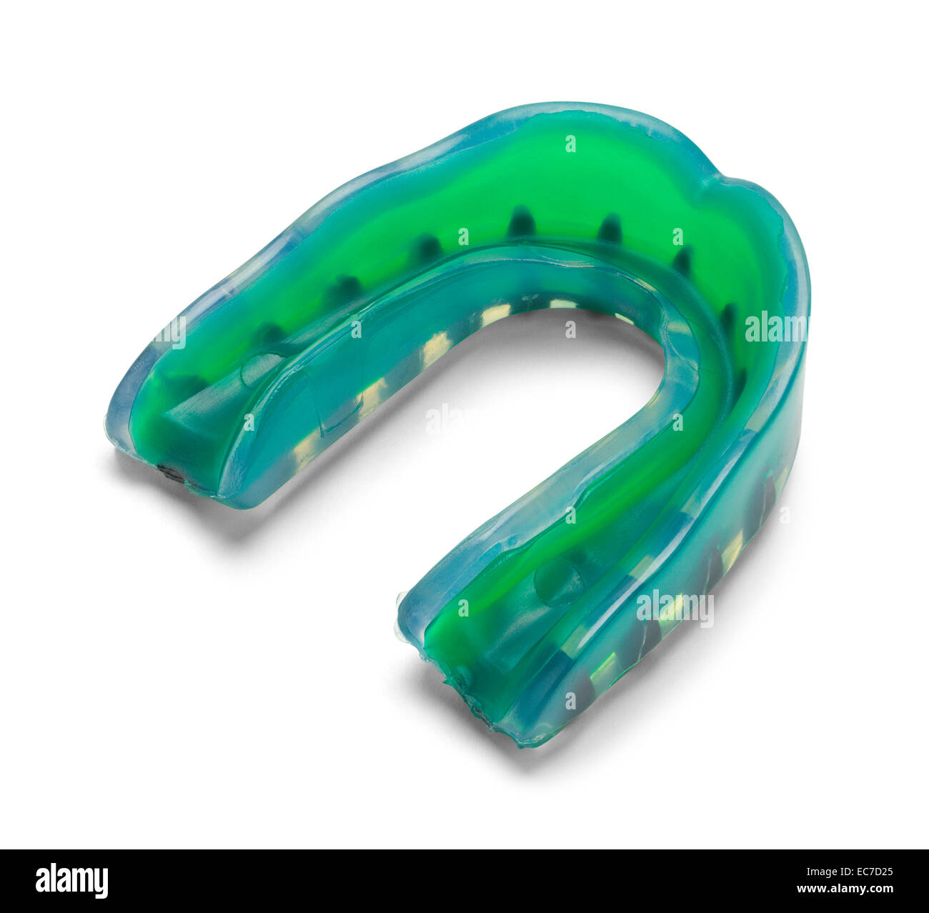 New Green Rubber Sports Mouth Guard Isolated on White Background. Stock Photo
