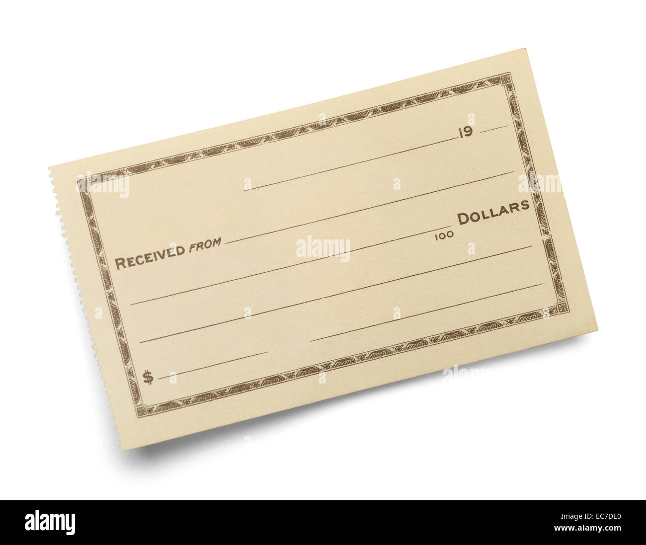 single blank receipt slip isolated on white background stock photo