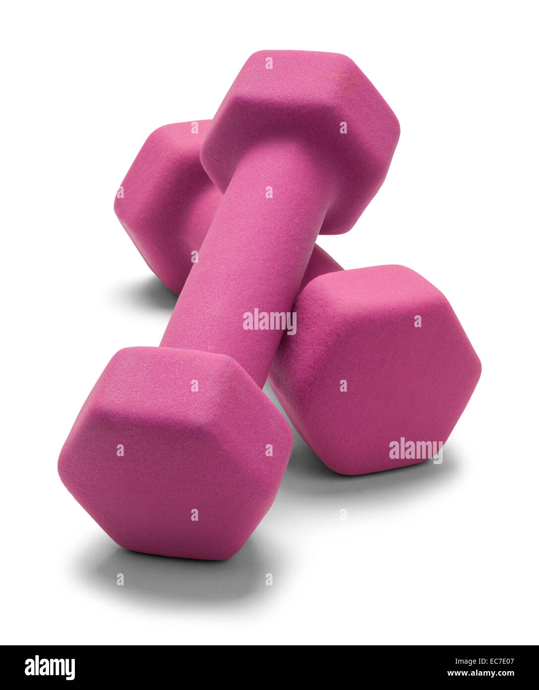 Pink Work Out Weights Isolated on White Background. Stock Photo