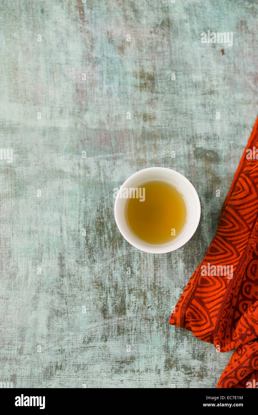 Bowl of Ceylon tea on cloth Stock Photo