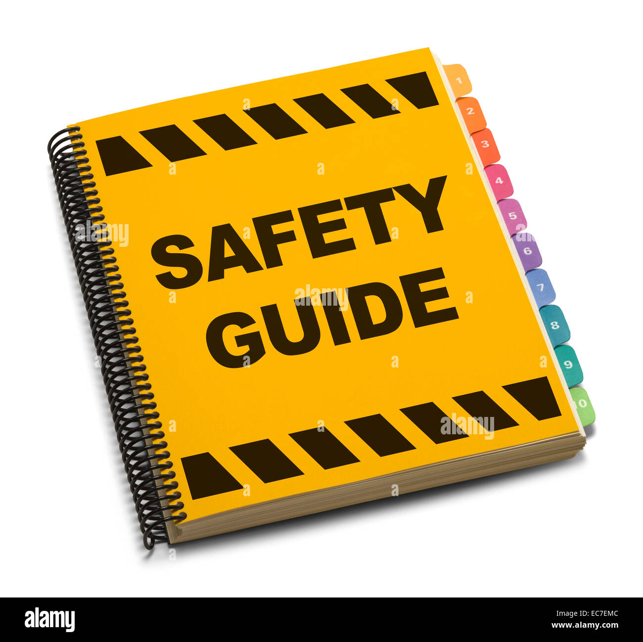 Yellow Spiral Safety Guide Book Isolated on White Background. Stock Photo