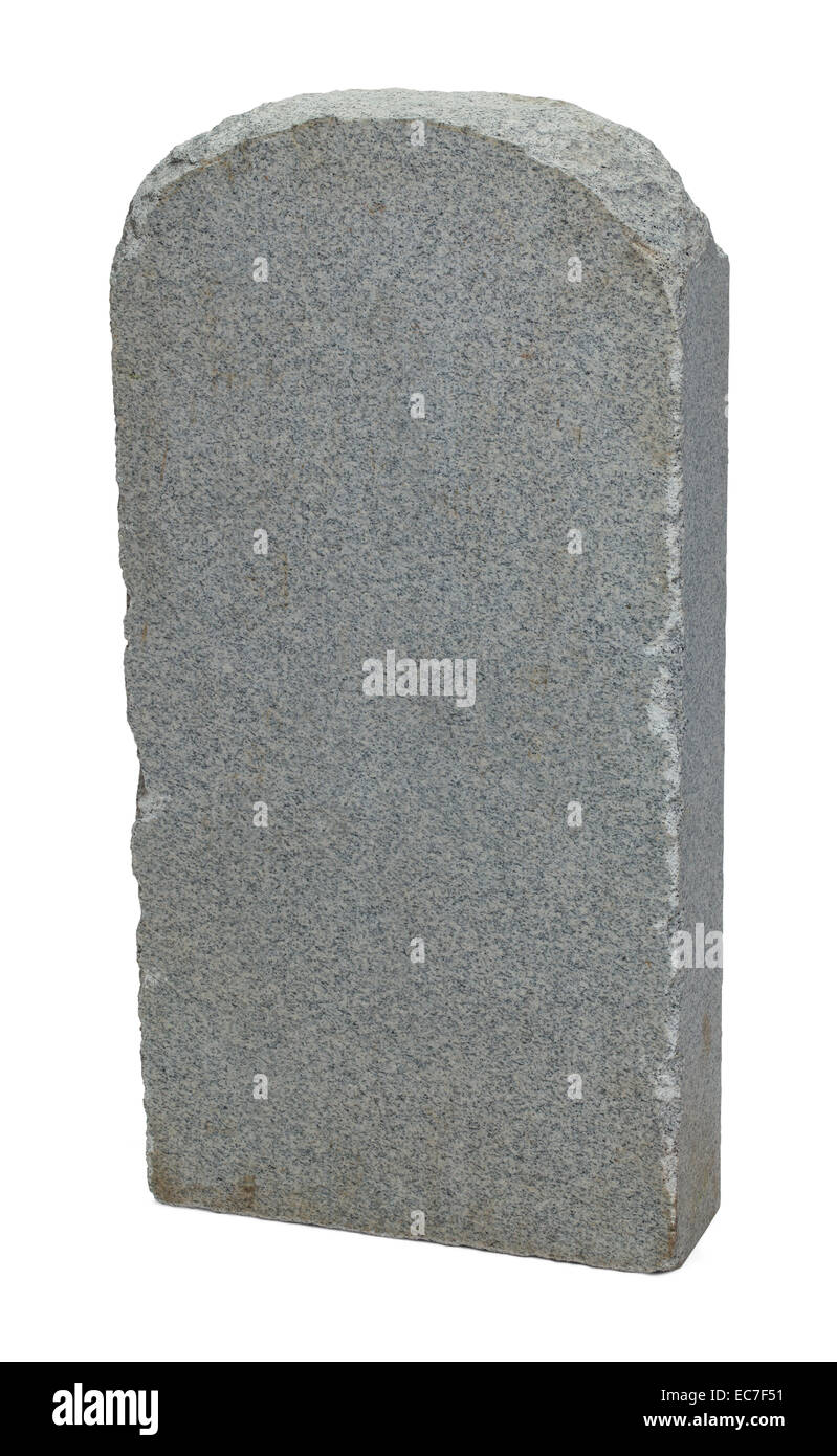 Grey Rock Grave Stone with Copy Space Isolated on White Background. Stock Photo