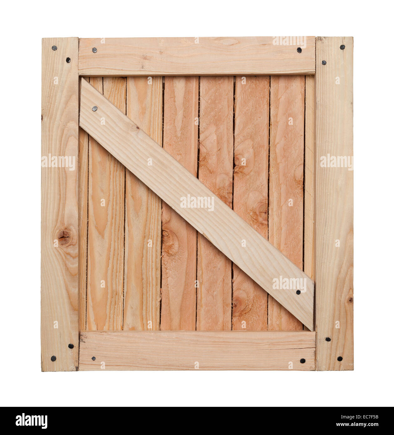 Side of Wood Crate with Copy Space Isolated on White Background. Stock Photo