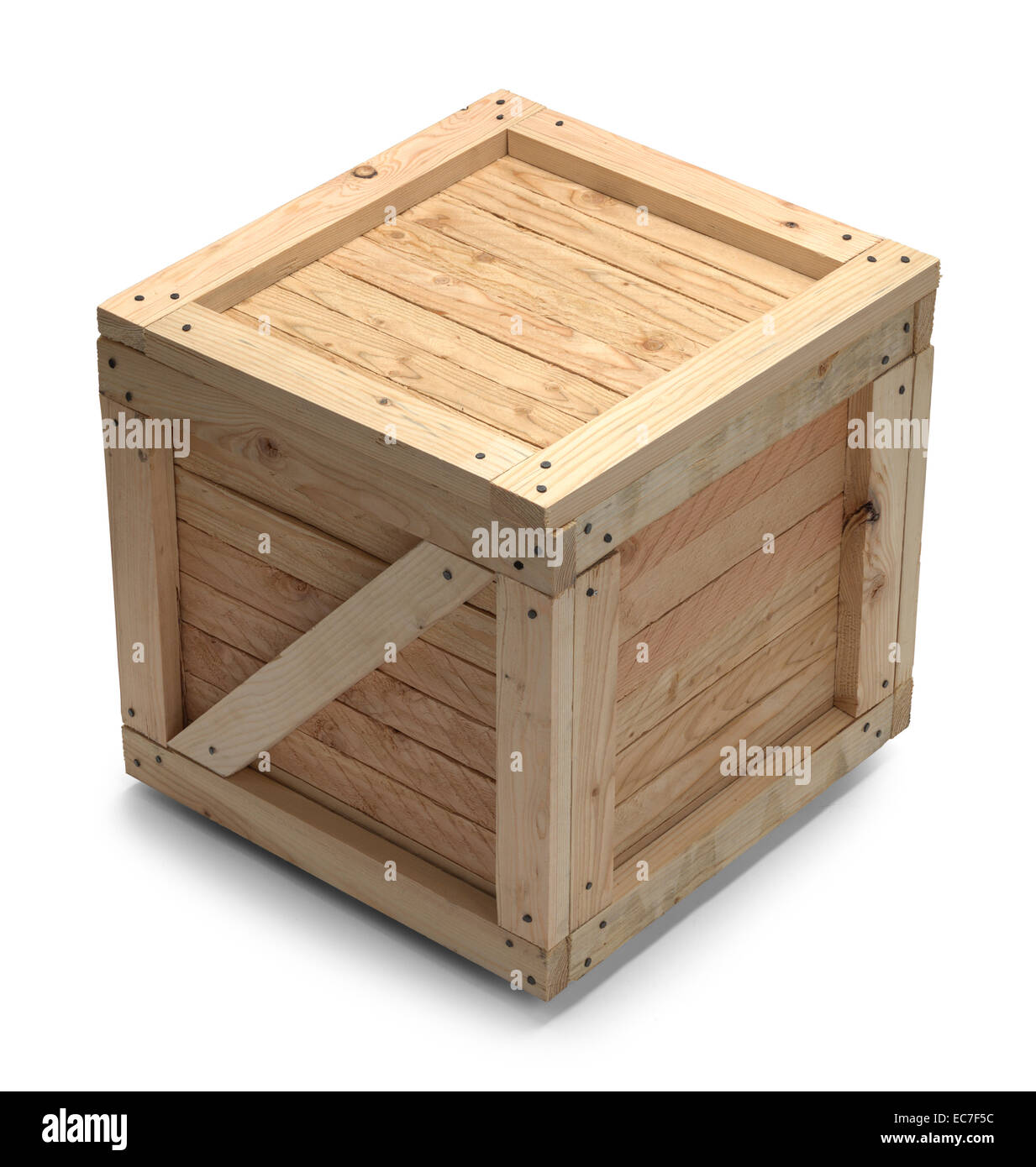 Wooden Shipping Crate With Copy Space Isolated on White Background. Stock Photo