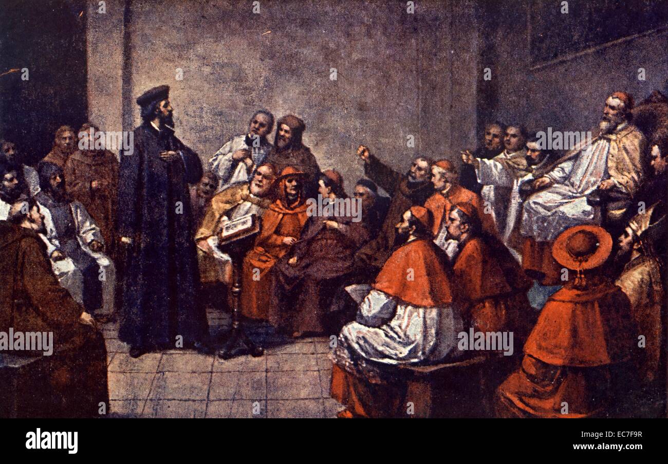 Jan Hus c.1369 - 1415. Czech priest, philosopher and reformer, before the Council of Constance in 1414