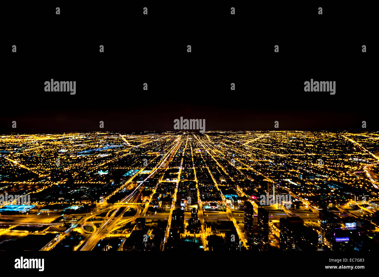 USA, Illinois, Chicago, view to lighted city by night Stock Photo