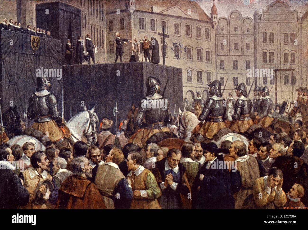 Old Town Square execution was a mass execution of 27 leaders of the Bohemian Revolt that happened on June 21, 1621 Stock Photo