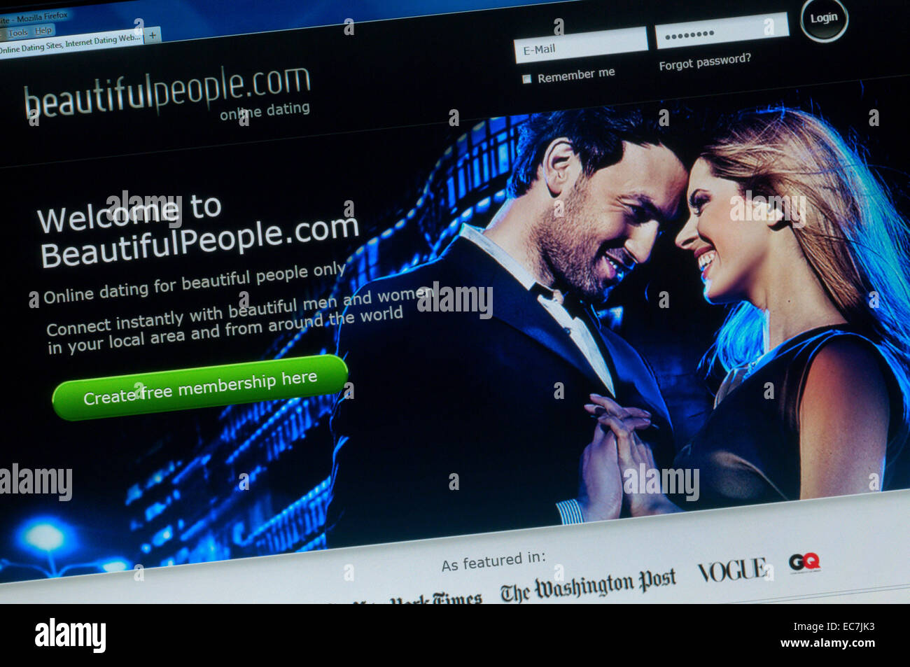The home page of the Beautiful People dating website. Stock Photo