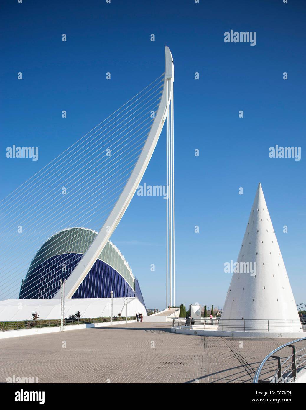 Spain, Valencia, City of Arts and Sciences, bridge Puente del Grao and L'Agora Stock Photo