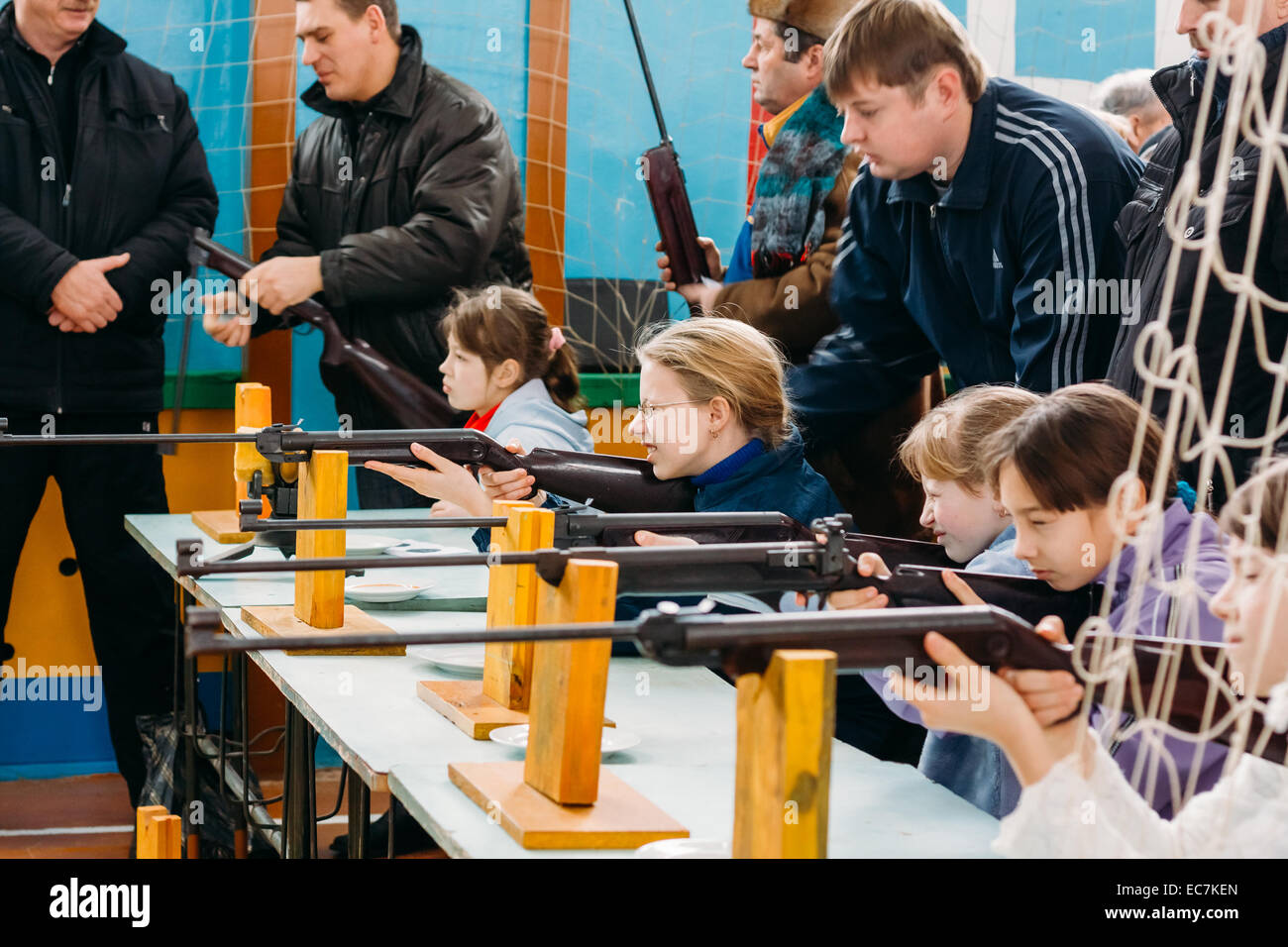 School Air Rifle Belarusian secondary school pupils girls shooting an air rifle at a ...
